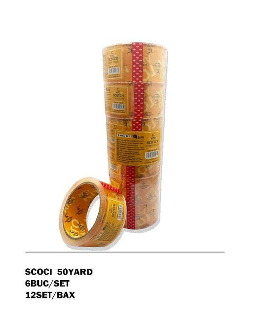 Banda adeziva de tip scotch, acrilica, 48 mm x 50 yard, Transparent (6 buc/set) engross