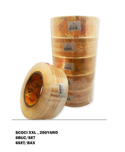 Banda adeziva de tip scotch, acrilica, 48 mm x 200 yard, Transparent (6 buc/set) engross
