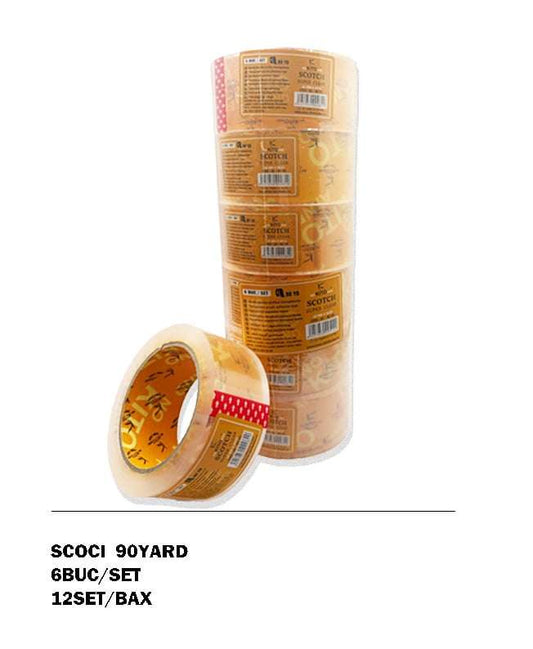 Banda adeziva de tip scotch, acrilica, 48 mm x 90 yard, Transparent (6 buc/set) engross