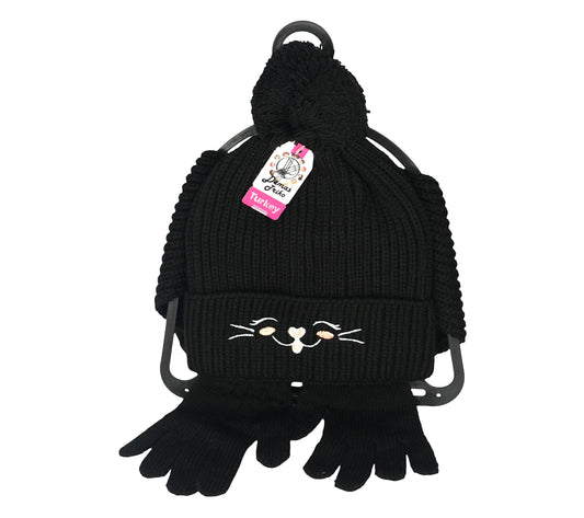 Set Căciulă + Fular + Mănuși pentru copii NEGRU (Pret/Set) En-gross